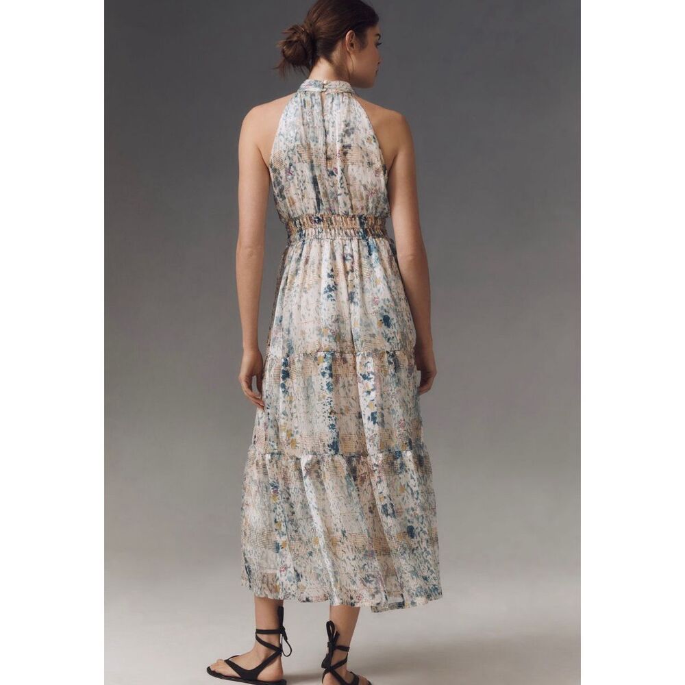 Anthropologie Sz M Somerset Maxi Dress Halter Edition Shimmer Blue - Picture 4 of 13